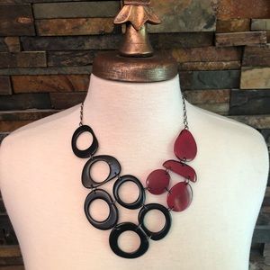 Red & Black Tagua Seed and Gun Metal Necklace